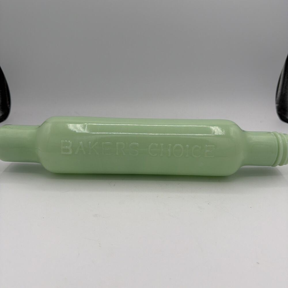 Vintage Jadeite Green "Baker's Choice" Rolling Pin Glass Reproduction MCM Baking